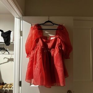 SELKIE Red Gingham Mini Puff Dress